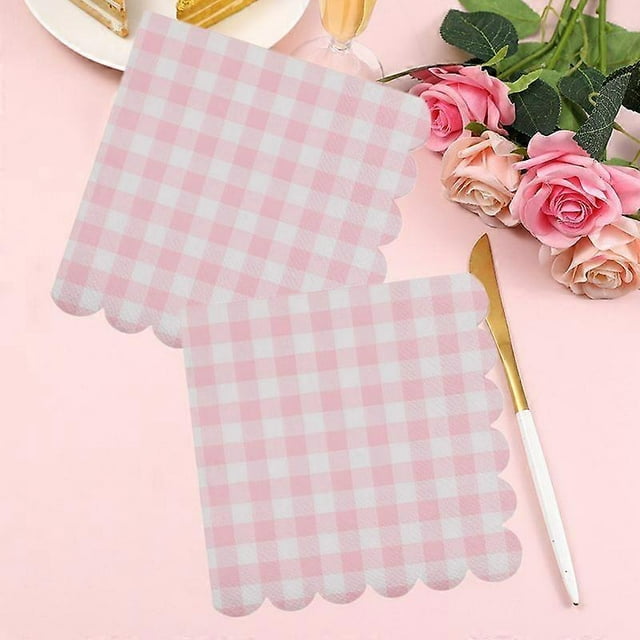 40pcs Plaid Guest Napkins: Disposable Scalloped Baby Shower Cocktail Napkins For Wedding Picnic Baby Bridal Shower Party Supplies
