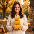 thumbnail image 5 of Fall Pumpkin Stack Decor, 3 Tier Resin Look Plastic Pumpkin Ornament, Tabletop Decor for Mantel Tiered Tray, 5 of 6
