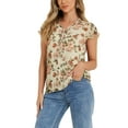 thumbnail image 4 of INSPIRAR CHIC Blusa Floral para Mujeres del Día de San Valentín con Mangas Cortas de Capucha, Tops de Chifón Casual con Volantes XS Beige Rosa, 4 of 6
