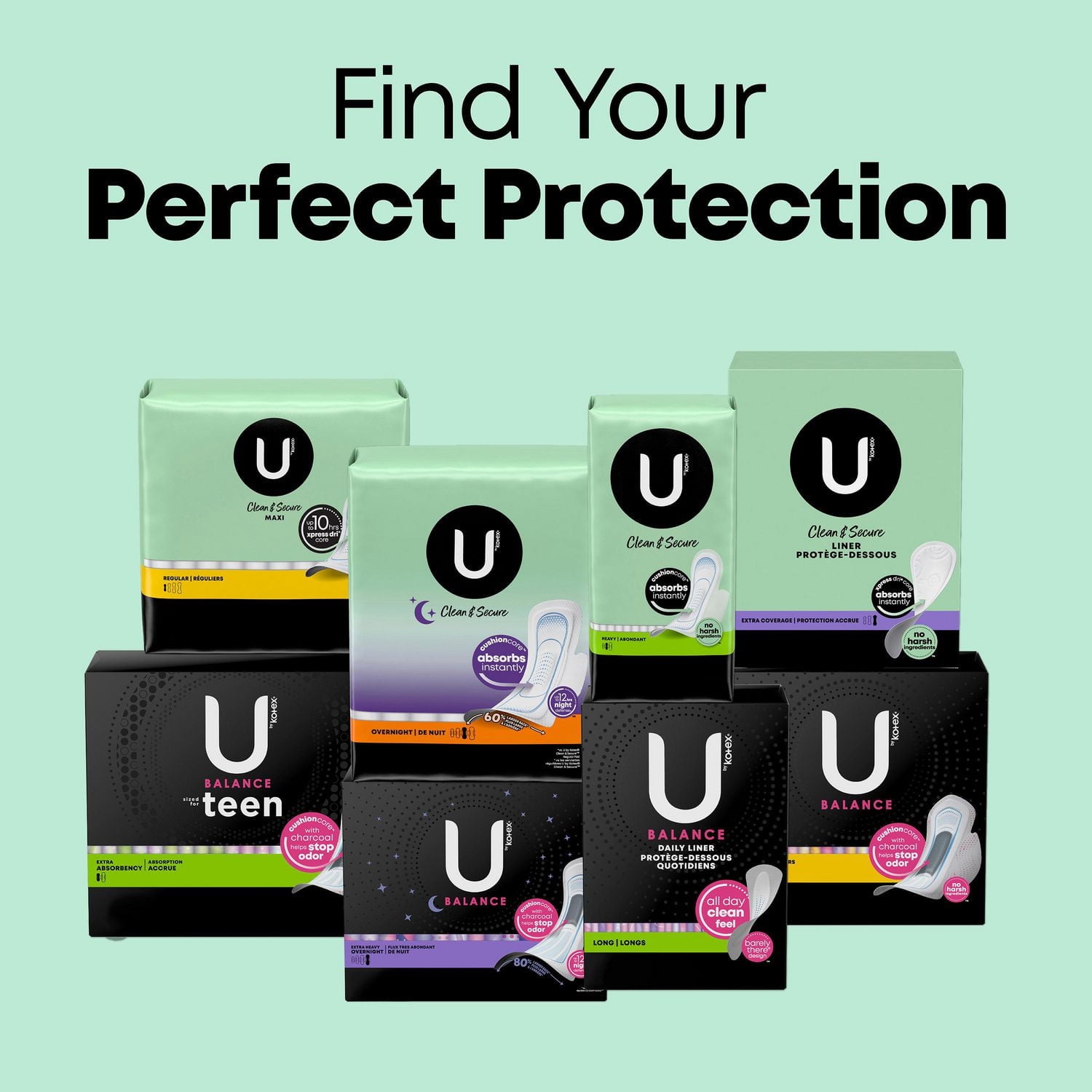 Serviettes U by Kotex Security Maxi, super longues, sans parfum 44 Unités