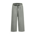 thumbnail image 4 of Summer Pants for Women Linen High Waisted Drawstring Culotte Pants Summer Elastic Waist Wide Leg Cropped Capri With Pockets Lady Elastic Waist Pant Training for Women Petite Sparkly Leggings Grey 2XL, 4 of 5