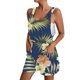 thumbnail image 1 of Gibobby Mono Corto Informal Mono de un hombro con cordones y bolsillos con estampado de flores de talla grande para mujer(Azul， XXL), 1 of 4