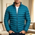 thumbnail image 2 of Men Stand Collar Puffer Jacket Full Zip Packable Quilted Outerwear Zipper Side Pockets Warm Casual Coat for Daily Commute Travel Camping Cold Weather Outdoor Wear Blue L, 2 of 6