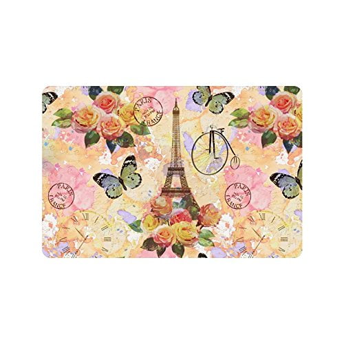 MKHERT Vintage Paris Eiffel Tower Flowers Doormat Rug Home Decor Floor Mat Bath Mat 23.6x15.7