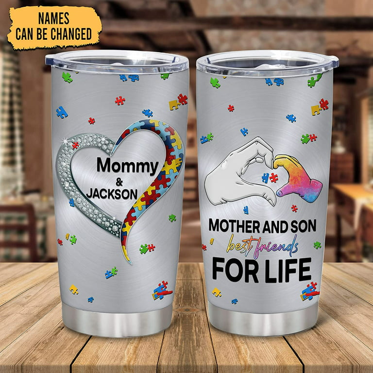 Autism Awareness Gifts For Autistic Kids Mom & Son - Birthday Autism''s  Month - 2D Flat Printed - Custom Name 20oz Stainless Steel Tumbler 
