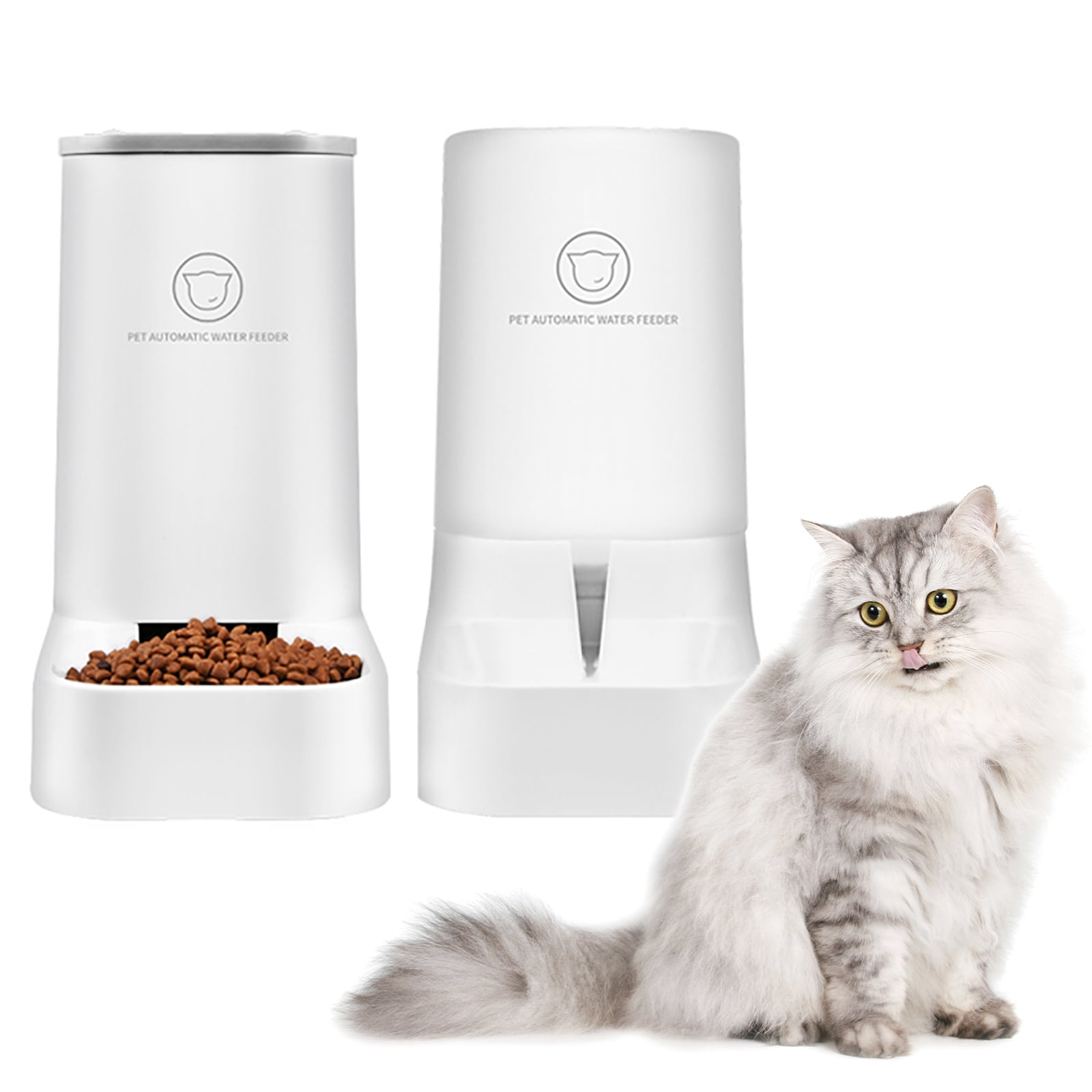 Pet Daily Kit Pets Automatic Feeder and Waterer Set, Dogs Cats Food Feeder and Water Dispenser 3.8L, 2 in 1 Cat Food Water Dispensers for Small Medium Big Pets Convenient, White