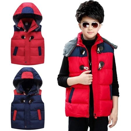 

Esaierr Toddler Boys Girls Winter Cotton Vest for Kids Unisex Hoodie Puffer Cotton Waistcoat Zipper down Cotton Sleeveless Jacket 2-10Y