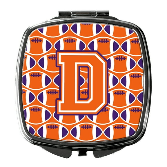 Letter D Football Orange White and Regalia Compact Mirror CJ1072-DSCM