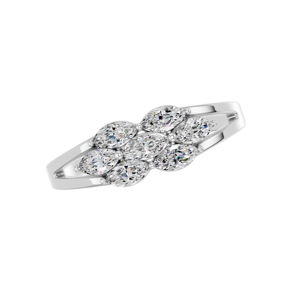 KEEVA JEWELS White Gold Plated Silver Marquise Cut 0.60Ct Moissanite 7 Stone Ring Size 9