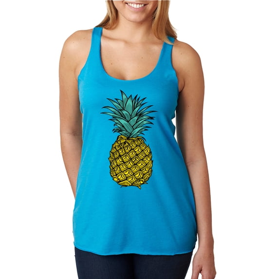 Wild Bobby, Trendy Tropical Pineapple, Fashion, Women Tri-Blend Racerback Tank Top, Vintage Turquoise, X-Large
