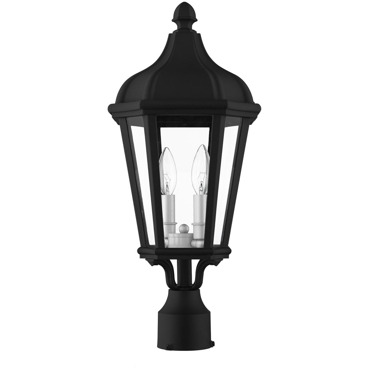 2 Light TBK Outdoor Post Top Lantern with Clear Glass Shade backed with Cast Aluminum material for patio, front porch, entryway and more