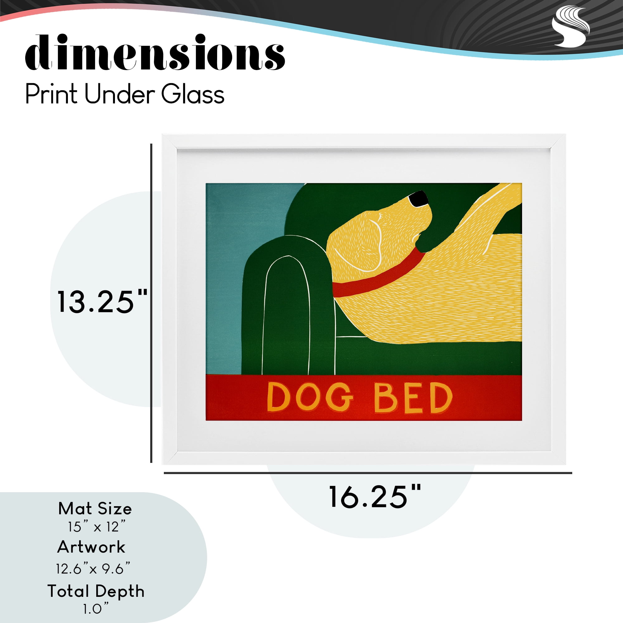Dog Bed Labrador White Framed Print Under Glass, design by Stephen Huneck