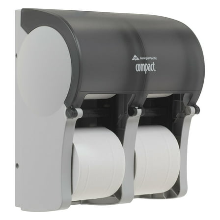 Compact 4-Roll Quad Coreless High-Capacity Toilet Paper Dispenser by GP PRO (Georgia-Pacific), Translucent Smoke, 56744, 11.750" W x 6.900" D x 13.250" H
