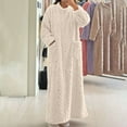 thumbnail image 7 of Women's Knitted Nightgown Flannel Crew Neck Long Sleeve Sweater Pajama Plush Thermal Comfy Long Robe With Pockets (L, White-A), 7 of 7