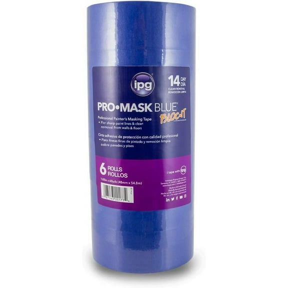 IPG ProMask Blue with BLOC-It, Premium 14-Day Masking Tape, 1.88" x 60 yd, Blue, 6-Pack