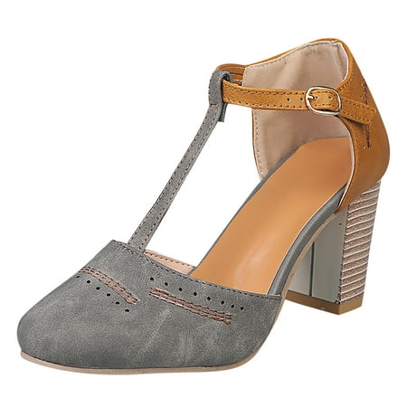 

Wandatree Women s Single Shoes Hollow Buckle Thick Heel Patchwork Pump Sandals Clearance
