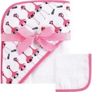 Hudson Baby Unisex Baby Cotton Hooded Towel and Washcloth, Fancy Flamingo, One Size