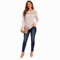 thumbnail image 4 of Women's Long Sleeve Ribbed Knit Tops Crew Neck Lace Crochet Casual Tunic Shirts for Fall Daily Work Wear, 4 of 7