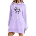 thumbnail image 2 of EchfiProm Womens Sweatshirt with Pockets Comfy Hooded Hoodies Letter Long Sleeve Pullover Tunic Tops for Ladies Purple, 2 of 4