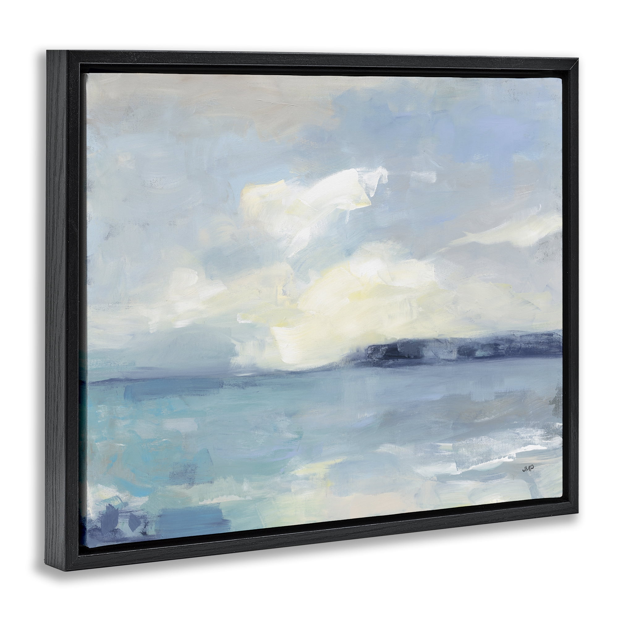 Stupell Industries Sunny Peninsula Seascape Landscape & Nature Painting Black Floater Framed Canvas Art Print Wall Art, 31 x 25
