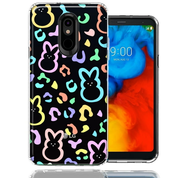 MUNDAZE for LG Stylo 4 Leopard Easter Bunny Candy Colorful Rainbow Double Layer Phone Case Cover