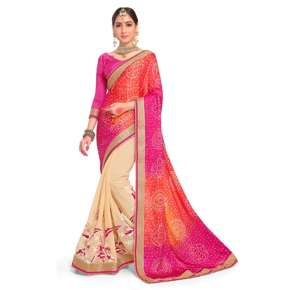 Elina fashion Sarees for Women Faux Georgette Embroidered Saree l Indian Wedding Ethnic Sari with Blouse Piece (Multi 3)