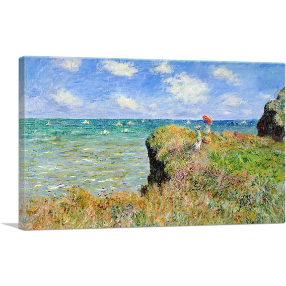 ARTCANVAS Cliff Walk at Pourville Canvas Art Print by Claude Monet - Size: 26" x 18" (0.75" Deep)