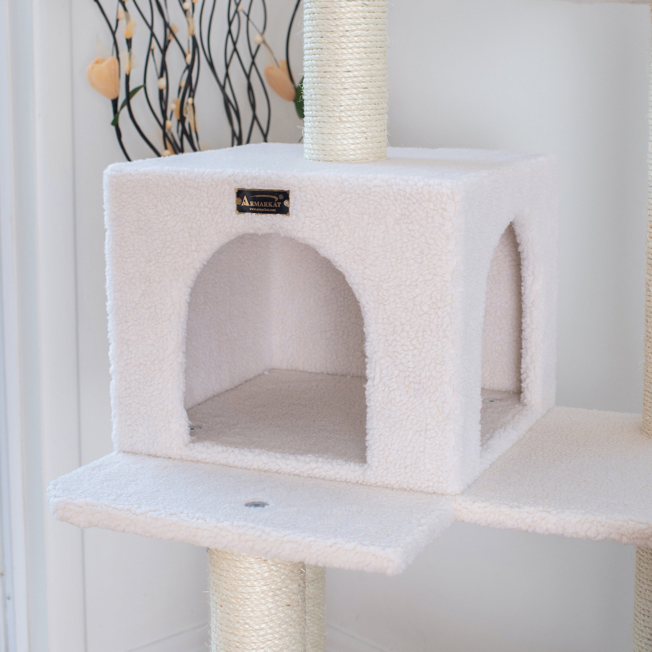 Armarkat Real Wood Cat Tree & Condo Scratching Post Tower, Ivory, 57" Ivory