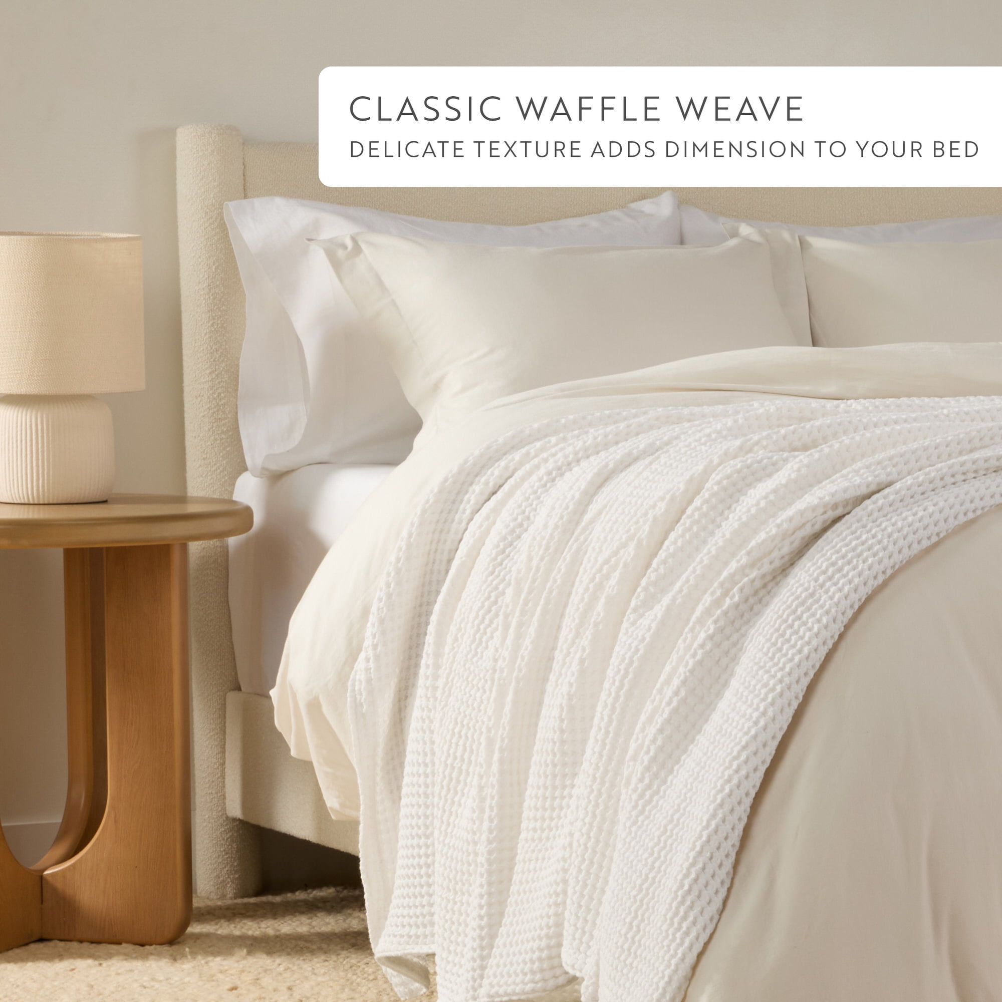 Noble Linens 100% Cotton Waffle Texture Bed Blanket, White, Full/Queen