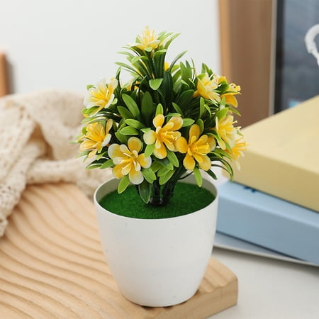 LiUMX Artificial Potted Plants with White Pot Small Fake Plastic Flower Arrangement Red Hot Pink White Orange Yellow Purple Options for Home Table Kitchen Bar Office Indoor Decor