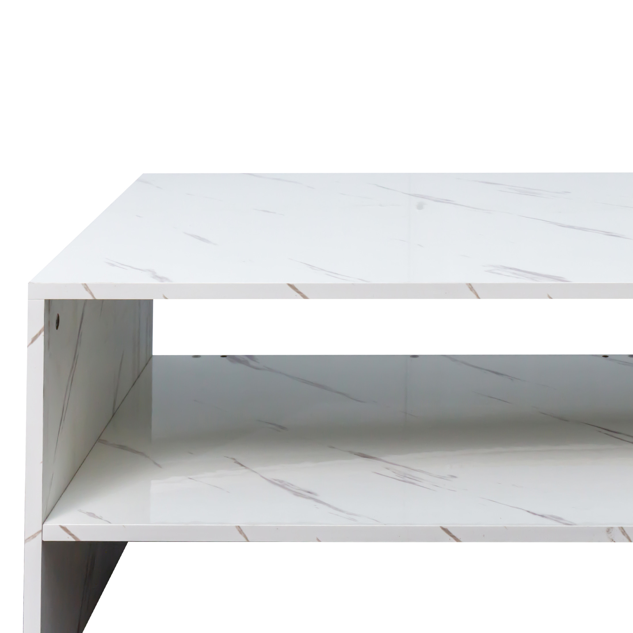 Noble House Arlyn 35.4" Architectural Coffee Table, Open Storage Shelves, Wooden Living Room Tea Table, White