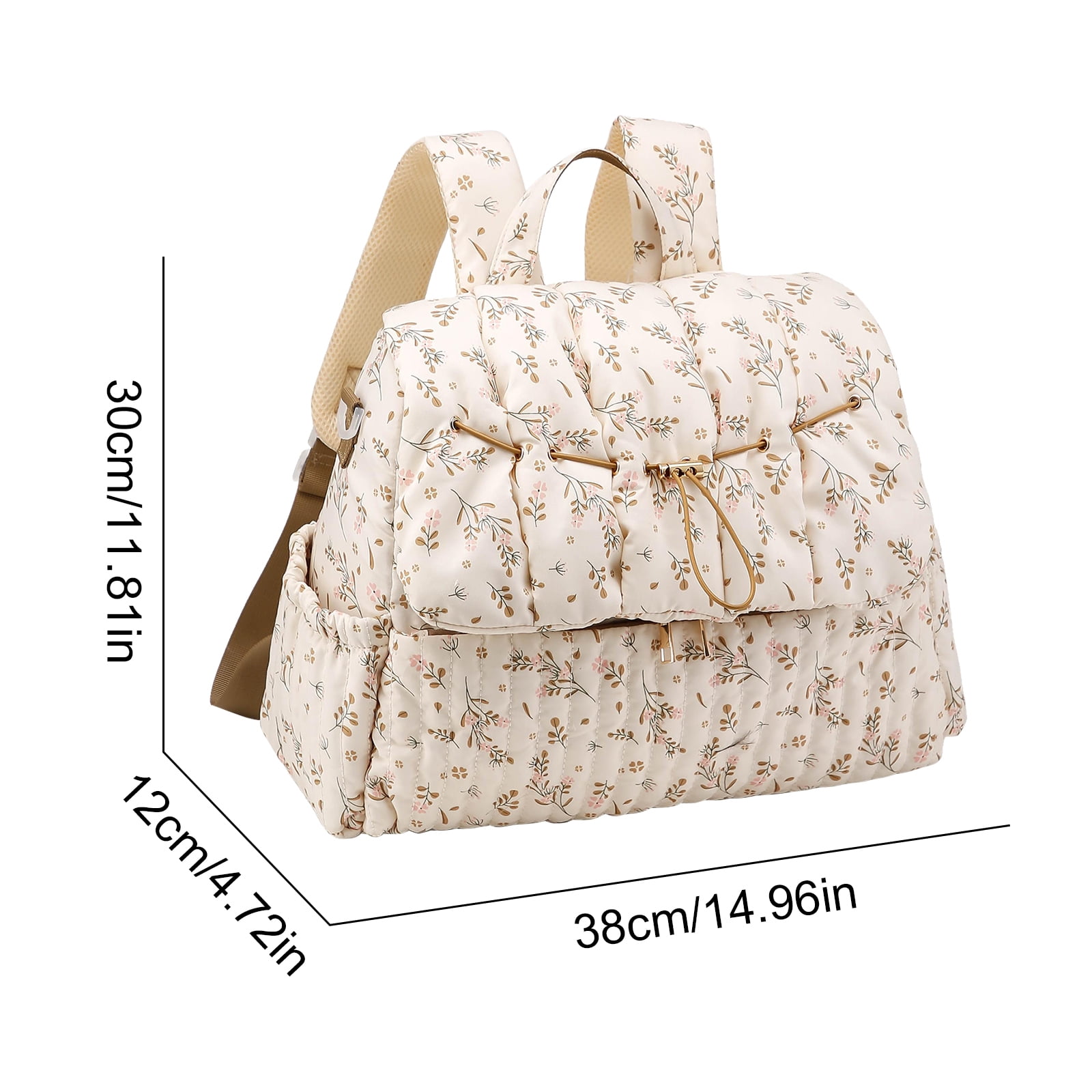 HAHUT Aesthetic Quilted Floral Diaper Bag Backpack with Stroller Straps, Multi-Functional Nylon Embroidered Laptop Backpack for Work Travel Casual (Pink)