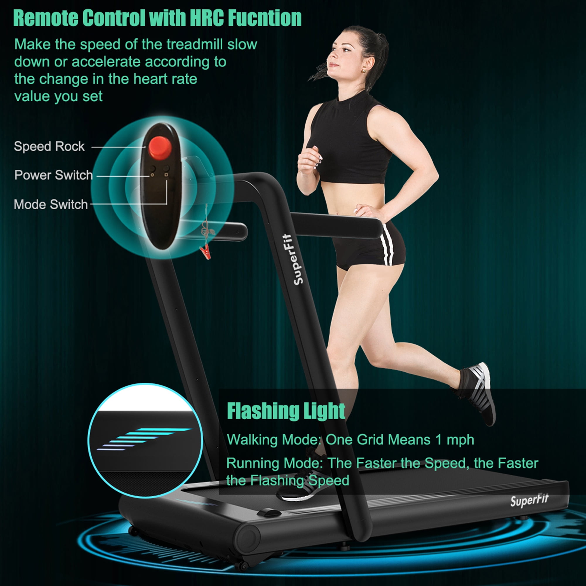 Gymax 2 in 1 Folding Treadmill  4.75HP Running Machine w/ APP & Remote Control Black