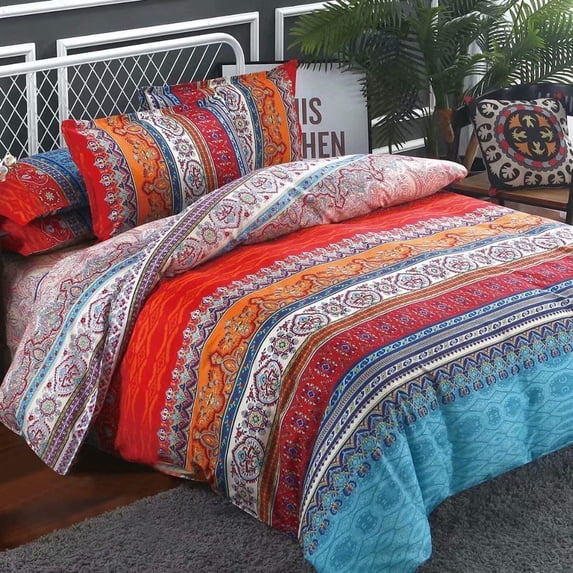 Shatex Bed-in-A-Bag Comforter Bedding Set- 5 Piece Twin Bedding Sets All Season, Ultra Soft Polyester Bohemia Western Pattern - Orange Boho Bedding Comforters