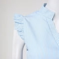 thumbnail image 4 of Yindaity Women's Striped Notched V Neck Ruffle Cap Sleeve Blouse Tops Blue,M, 4 of 5