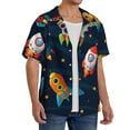 thumbnail image 4 of Daiia Spaceships and Stars Men's Linen Shirts Short Sleeve Casual Shirts Button Down Shirt for Men Beach Summer Wedding Shirt-Medium, 4 of 7