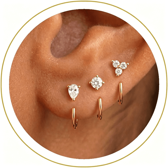 DESIGNICE 3 Pairs Backless Half Hoop Huggie Earrings,14K Gold Plated Small Open Hoops Earrings for Multiple Piercings, Non-Tarnish Hypoallergenic Sleep Friendly Set Jewelry for Women
