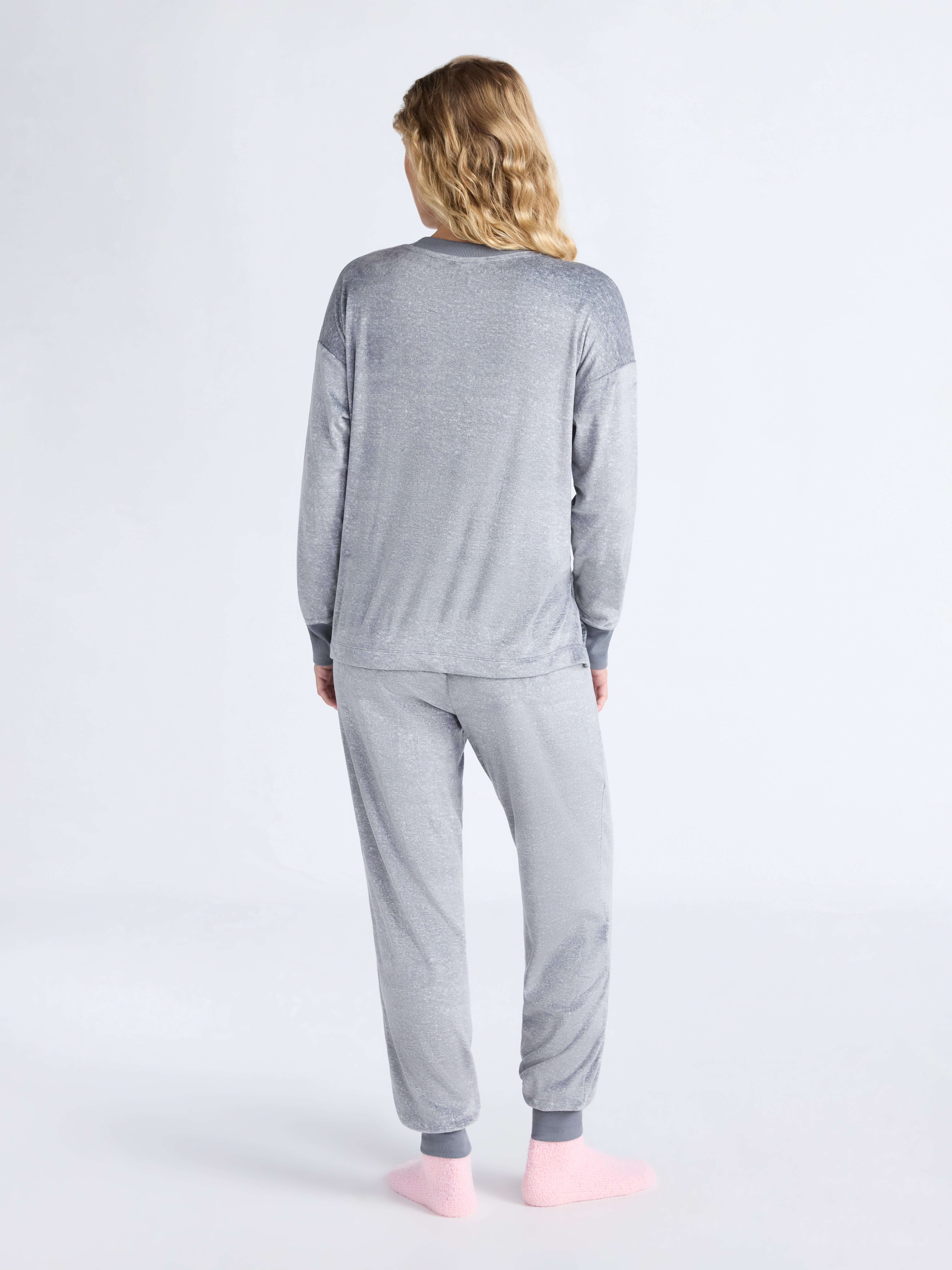 Joyspun Women’s Stretch Velour Long Sleeve Top, Pants, and Socks Pajama Set, 3-Piece, Sizes XS-4X