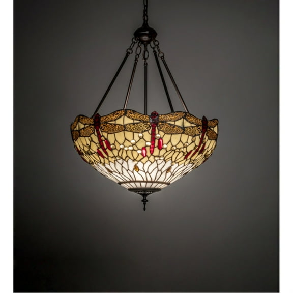 Meyda Lighting 22" Wide Tiffany Hanginghead Dragonfly Inverted Pendant