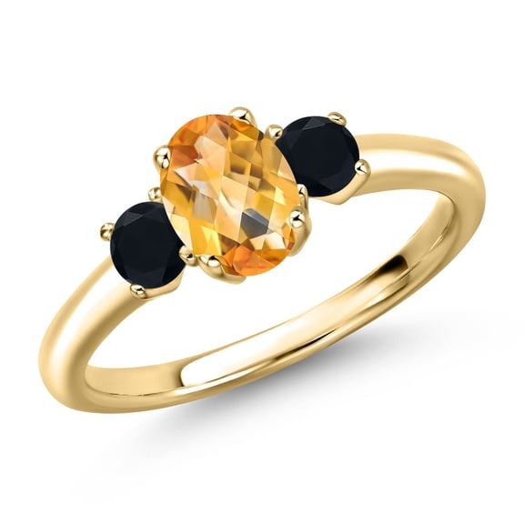 Gem Stone King 10K Yellow Gold Yellow Citrine and Black Onyx Engagement Ring for Women | 0.99 Cttw | Oval Checkerboard 7X5MM | Gemstone November Birthstone | Size 5