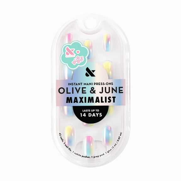 Olive & June   Bubble Instant Mani Short Round Press-on Nails, Rainbow Aura Chrome, 42 Pieces