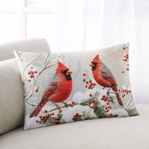 Christmas Throw Pillow Covers, Red Birds Snowflake Berry Botanical Soft Breathable Pillow Cases with Invisible Zipper for Sleeping, Toddler Pillowcases for Couch Bed Sofa Chair 12x20 Inches