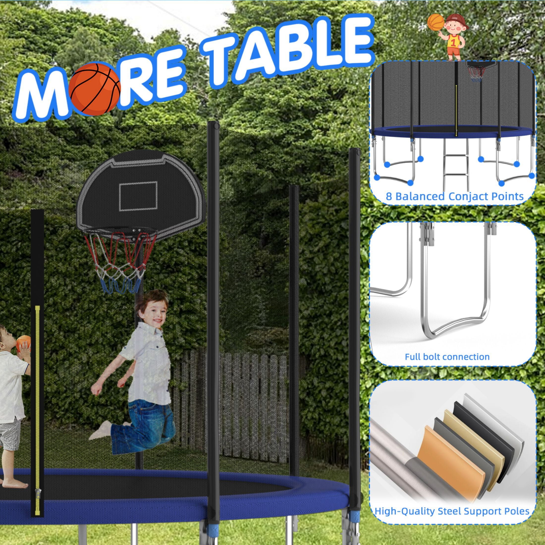 HEVAOTRY 10FT Trampoline for Kids, Recreational Trampoline for Adults, Large Capacity Fitness Trampoline with Basketball Hoop