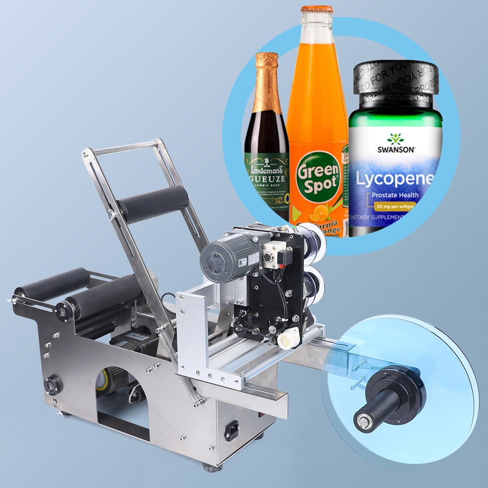 Semi-Automatic Round Bottle Labeling Machine, Adjustable Labeler Label Applicator Machine for Cylinder Cosmetic, Beverage, Food Industry 20-40pcs/min