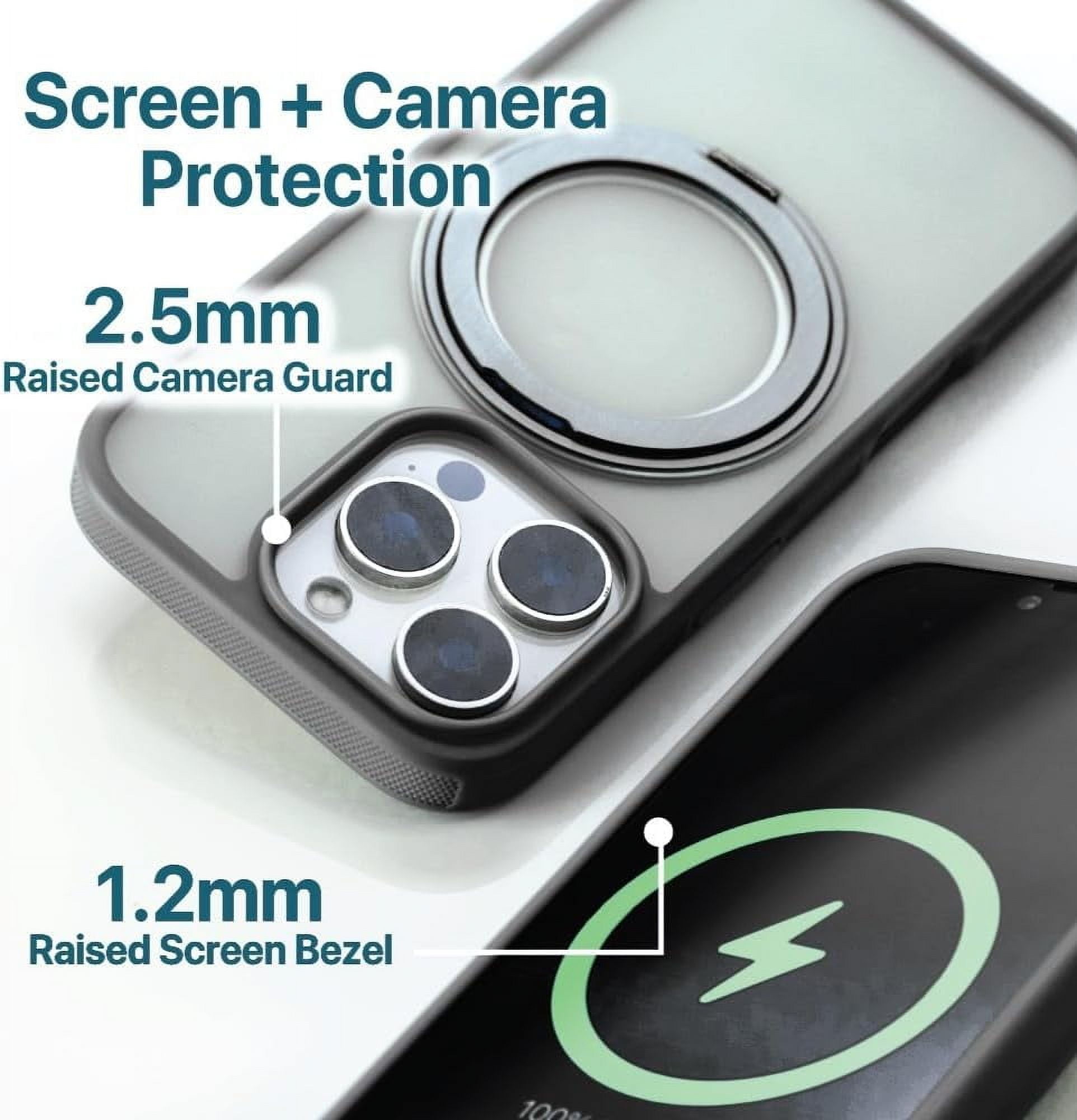BLACK+DECKER 360°Spin Magnetic Stand for iPhone 16 Pro Case, Compatible with MagSafe Protective Stylish for iPhone16 Pro Case for Women, Ostand Kickstand Rotatable, Lanyard, Extra Buttons, Black