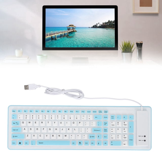 Waterproof Foldable Silicone Keyboard, USB Wired 103 Keys Rollup Keyboard with Plug and Play, for PC Laptop