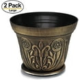 thumbnail image 2 of Large Medieval Plastic Flowerpots, Set of 2 Planter and 2 Saucers (4 Pieces) for Garden Patio Office Ornaments Home Decor Long Lasting Reusable Light Weight, 2 of 4