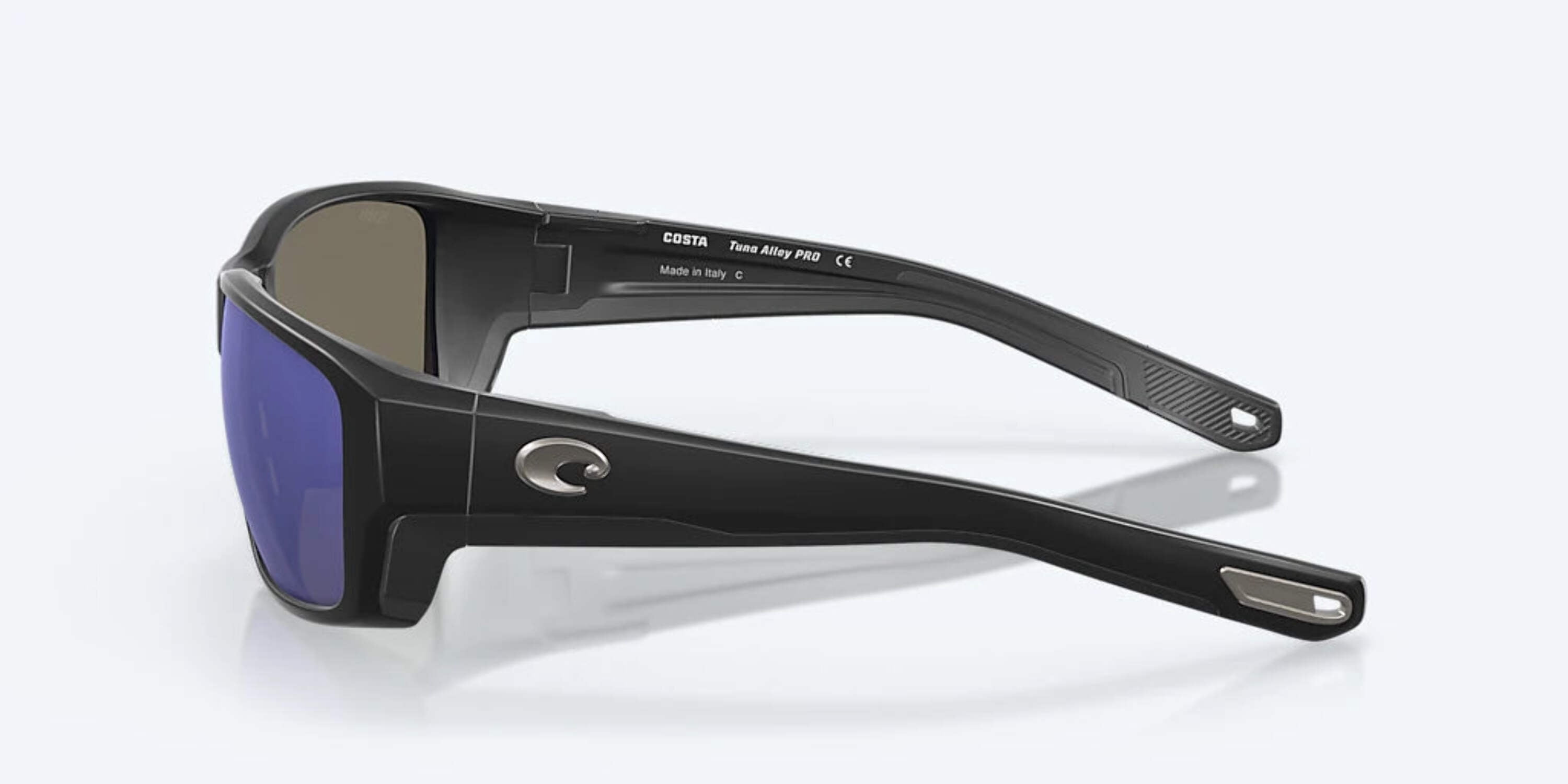 Costa Del Mar Men's Tuna Alley Pro Rectangular Sunglasses, Black/Polarized Blue Mirrored 580G, 60 mm