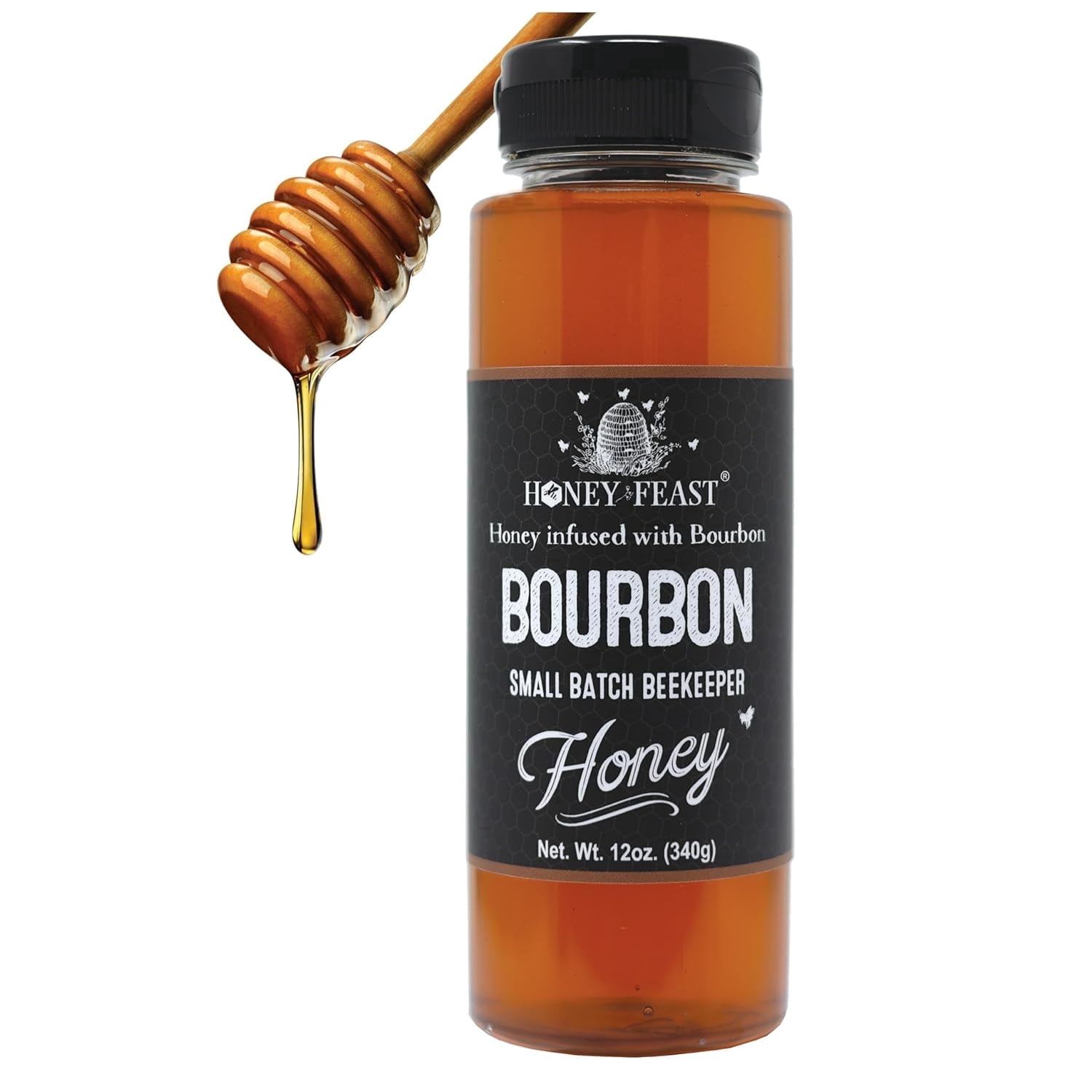 (3 pack) HONEY FEAST Bourbon-Infused Sweetener 12 OZ | Artisanal Small-Batch Raw Blend | Ideal for Bourbon Enthusiasts & Gourmets