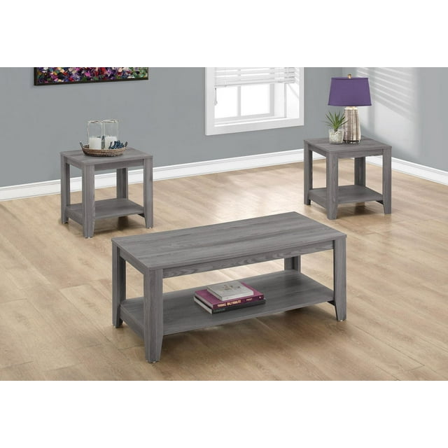 Monarch Specialties Table Set, 3pcs Set, Coffee, End, Side, Accent, Living Room, Laminate, Grey, Transitional